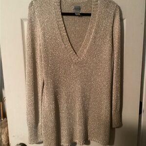 Chico's Shimmering Silver V-Neck Sweater